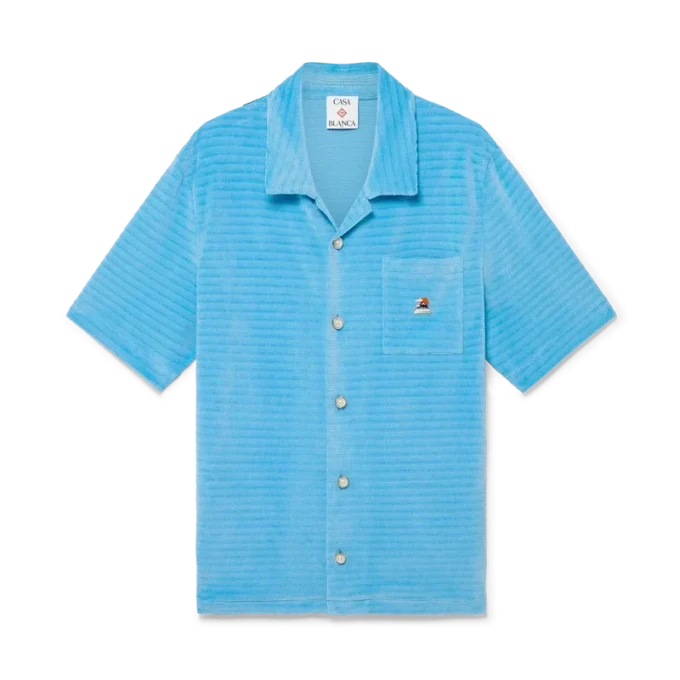 Camicia a righe in velluto a maniche corte in pantaloncini