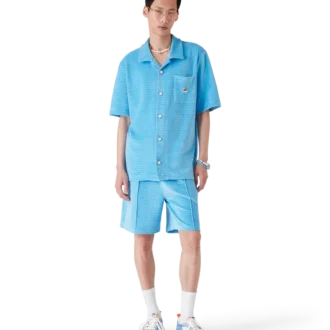 Camicia a righe in velluto a maniche corte in pantaloncini