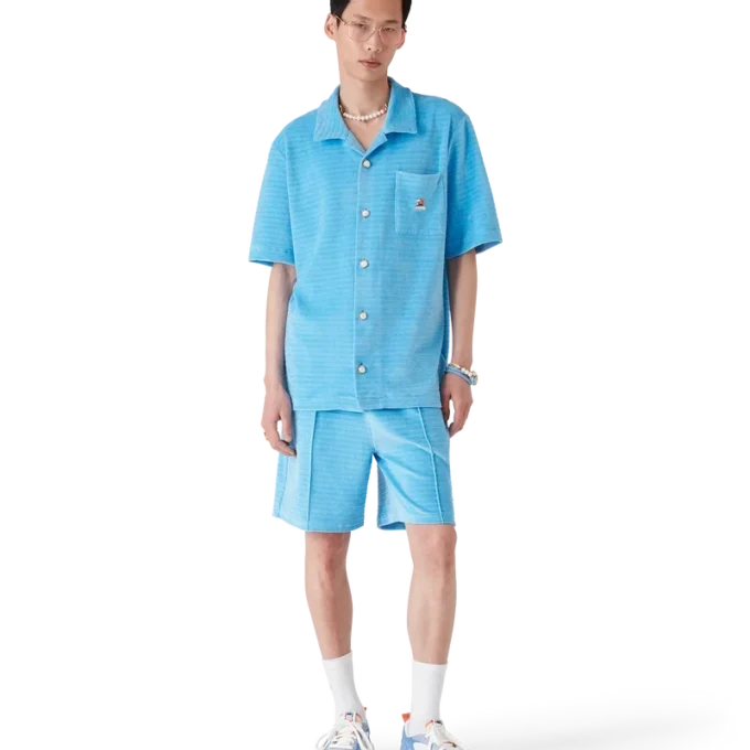 Camicia a righe in velluto a maniche corte in pantaloncini