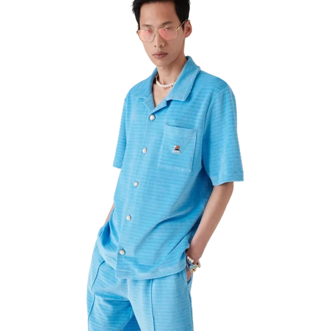 Camicia a righe in velluto a maniche corte in pantaloncini