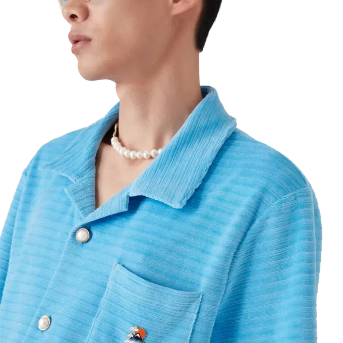 Camicia a righe in velluto a maniche corte in pantaloncini