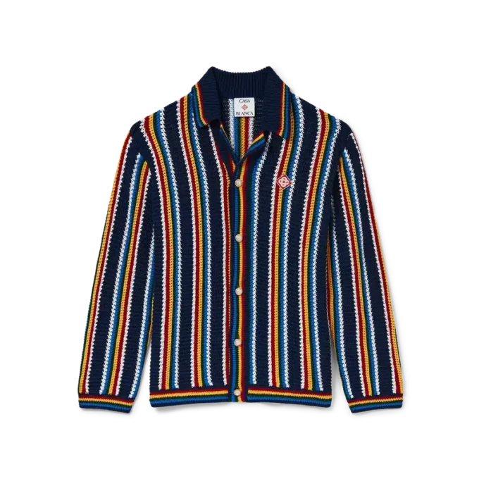 Camicia a righe lavorata all’uncinetto