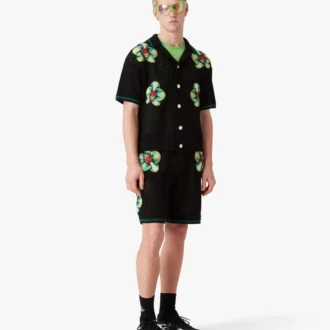 Camicia all’uncinetto a pantaloncini con ricamo Glitch Orchid