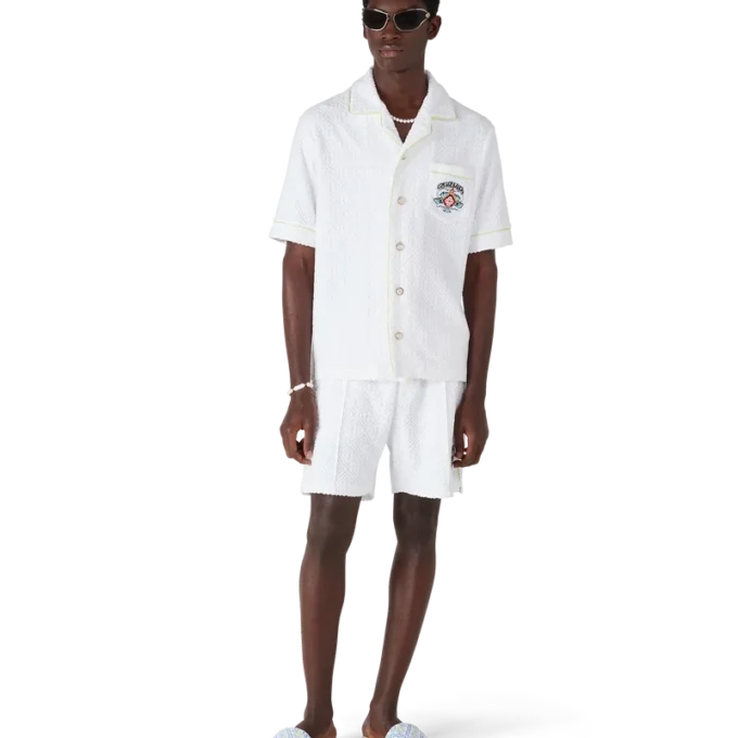 Camicia classica in spugna a maniche corte bianca in pantaloncini