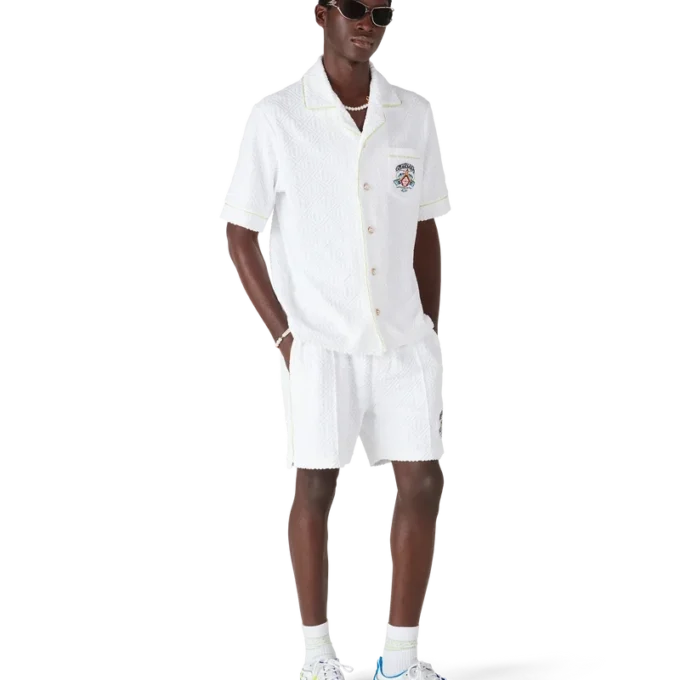 Camicia classica in spugna a maniche corte bianca in pantaloncini