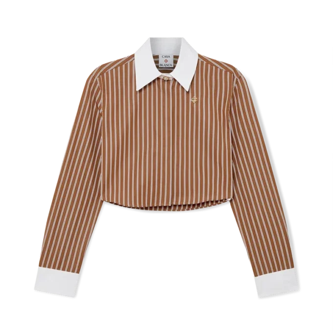 Camicia corta a maniche lunghe a righe Camicia corta a maniche lunghe a righe