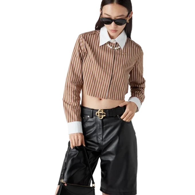 Camicia corta a maniche lunghe a righe Camicia corta a maniche lunghe a righe