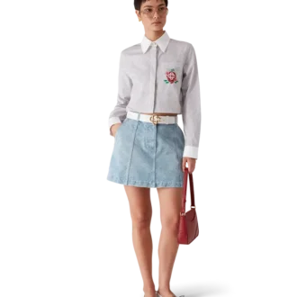 Camicia corta in cotone gessato ricamata