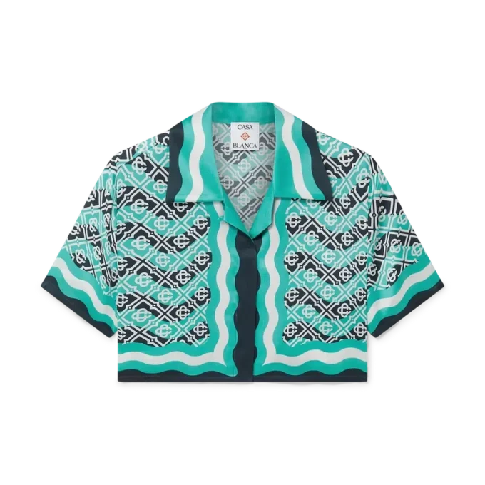 Camicia corta in seta Monogram Wave