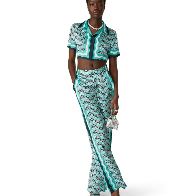 Camicia corta in seta Monogram Wave