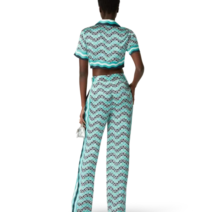 Camicia corta in seta Monogram Wave