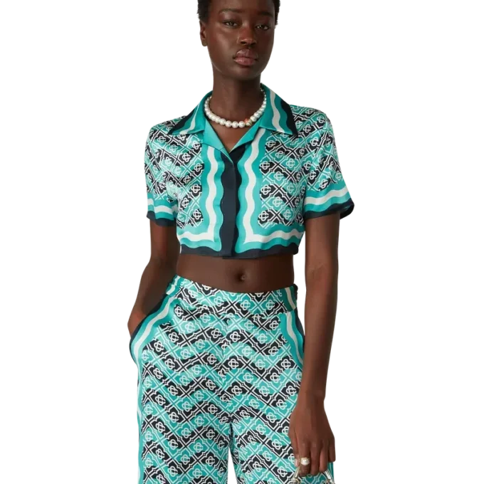 Camicia corta in seta Monogram Wave