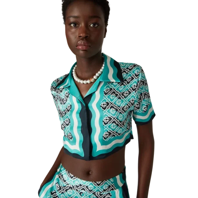 Camicia corta in seta Monogram Wave