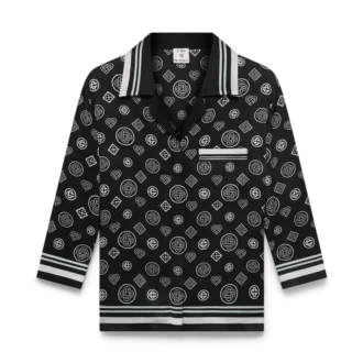 Camicia da pigiama in raso di seta con monogramma