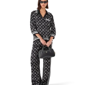 Camicia da pigiama in raso di seta con monogramma