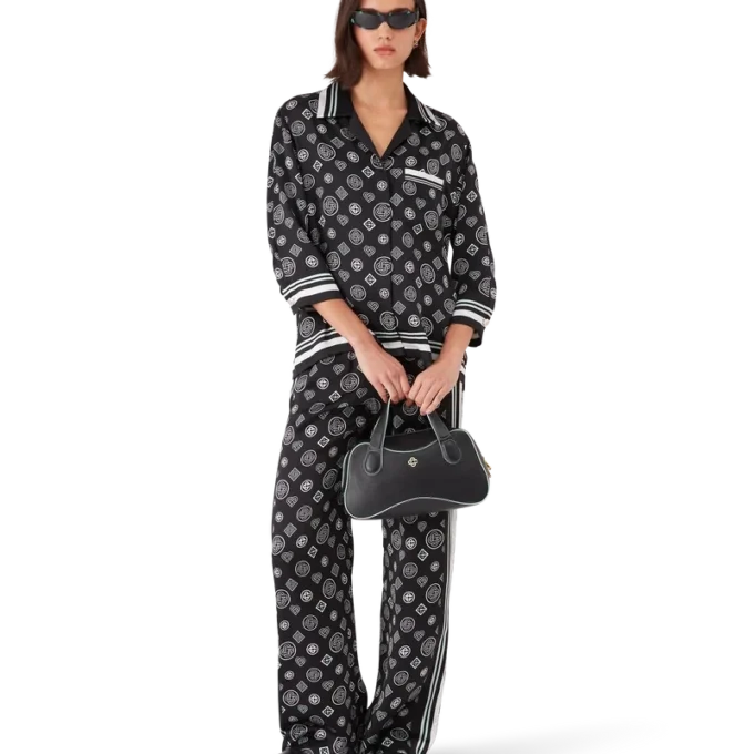 Camicia da pigiama in raso di seta con monogramma