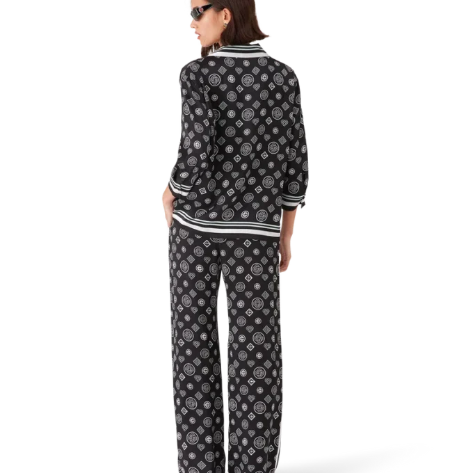 Camicia da pigiama in raso di seta con monogramma