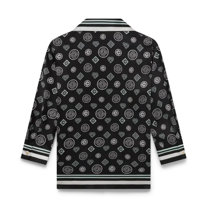 Camicia da pigiama in raso di seta con monogramma