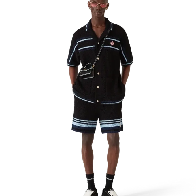 Camicia da tennis in cotone all’uncinetto a pantaloncini