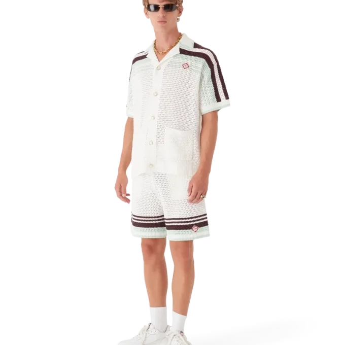 Camicia da tennis in cotone all’uncinetto a pantaloncini