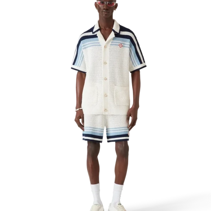 Camicia da tennis in cotone all’uncinetto a pantaloncini