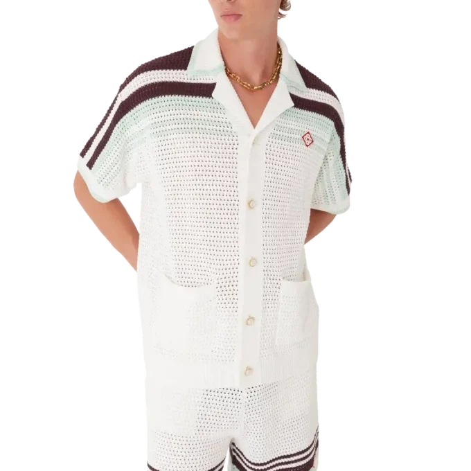 Camicia da tennis in cotone all’uncinetto a pantaloncini