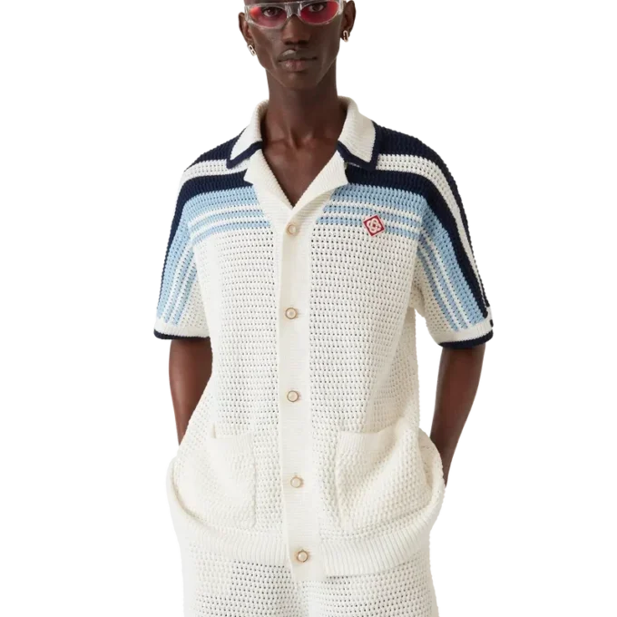 Camicia da tennis in cotone all’uncinetto a pantaloncini
