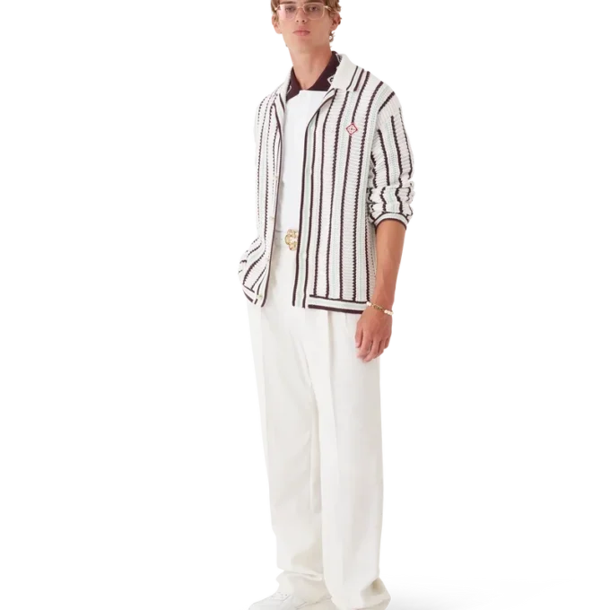 Camicia in cotone a maglia all’uncinetto a righe Camicia in cotone a maglia all’uncinetto a righe