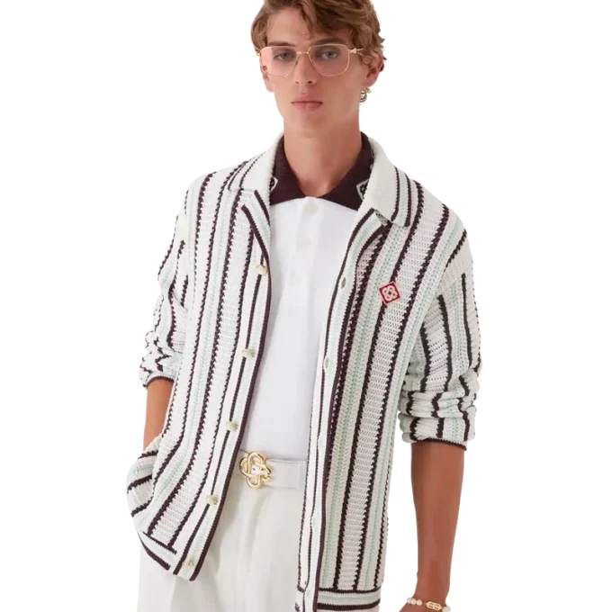 Camicia in cotone a maglia all’uncinetto a righe Camicia in cotone a maglia all’uncinetto a righe