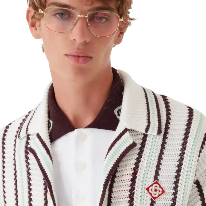 Camicia in cotone a maglia all’uncinetto a righe Camicia in cotone a maglia all’uncinetto a righe