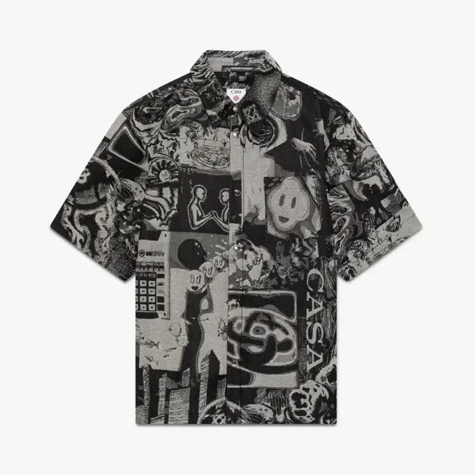 Camicia in denim a maniche corte Rave Collage in pantaloncini