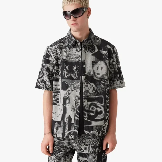 Camicia in denim a maniche corte Rave Collage in pantaloncini