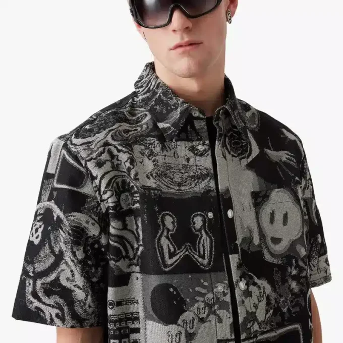 Camicia in denim a maniche corte Rave Collage in pantaloncini