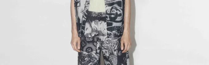 Camicia in denim a maniche corte Rave Collage in pantaloncini