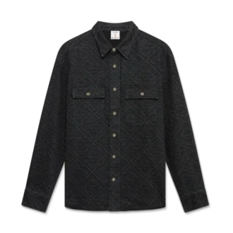 Camicia in denim a maniche lunghe nera con motivi laser