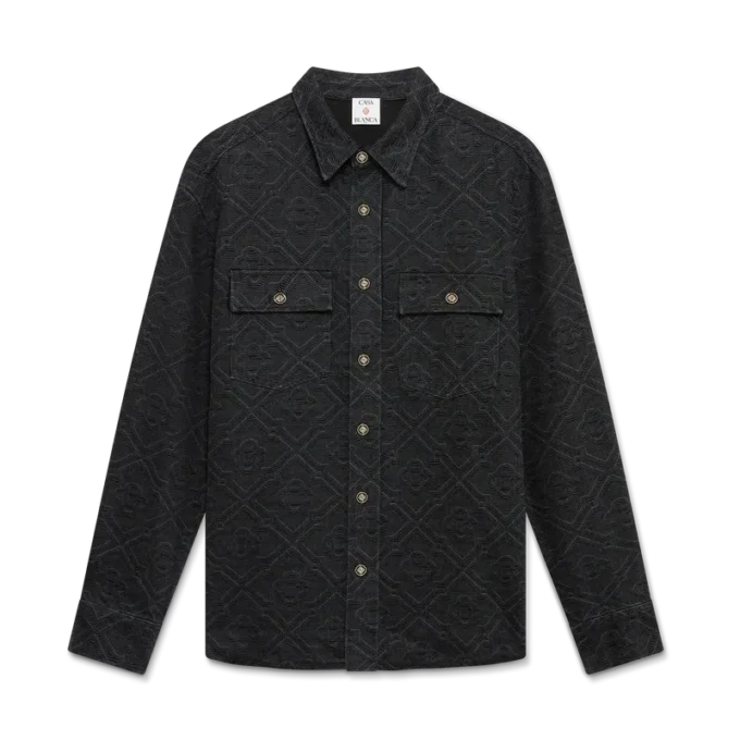 Camicia in denim a maniche lunghe nera con motivi laser