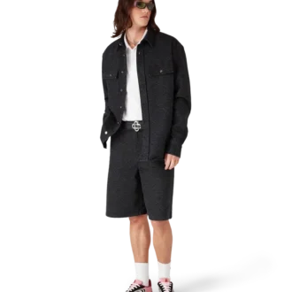 Camicia in denim a maniche lunghe nera con motivi laser