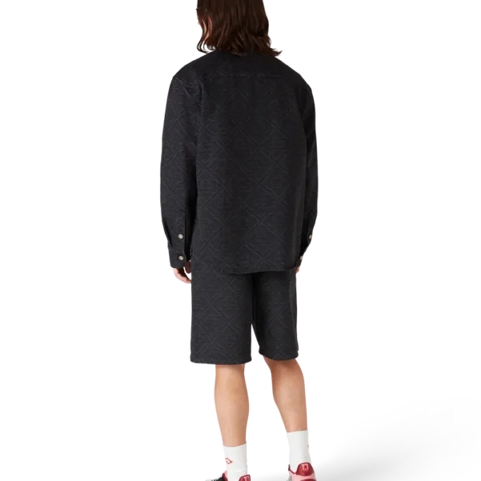 Camicia in denim a maniche lunghe nera con motivi laser