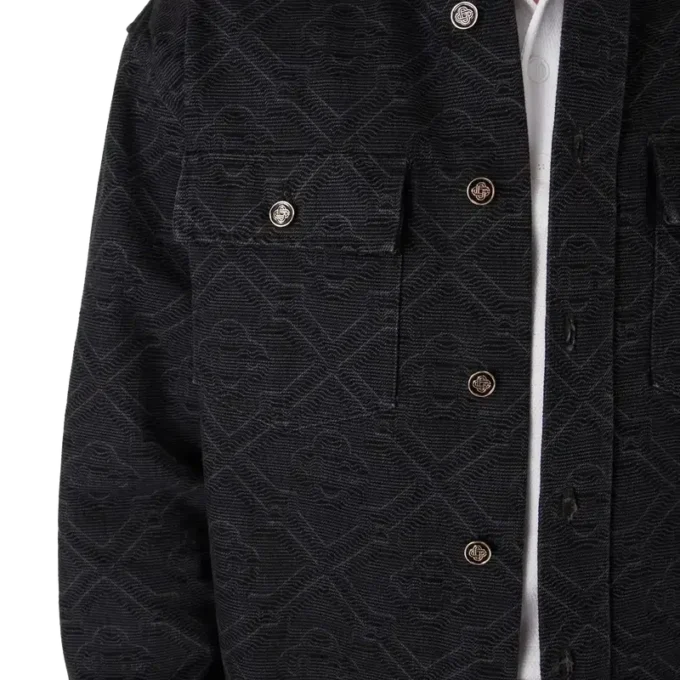 Camicia in denim a maniche lunghe nera con motivi laser