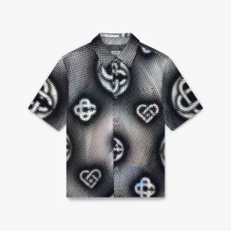 Camicia in denim a pantaloncini con monogramma perlato