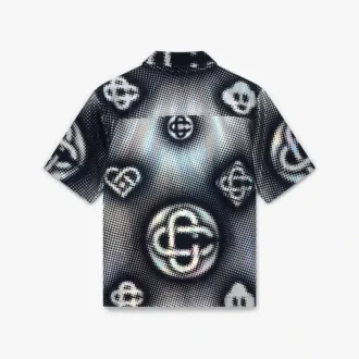 Camicia in denim a pantaloncini con monogramma perlato