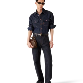 Camicia in denim a pantaloncini con ricamo del logo