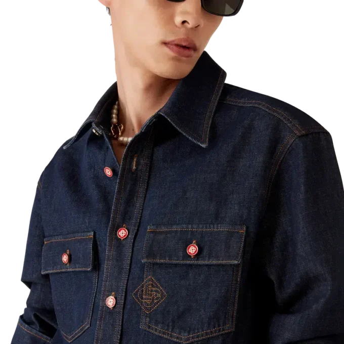 Camicia in denim a pantaloncini con ricamo del logo