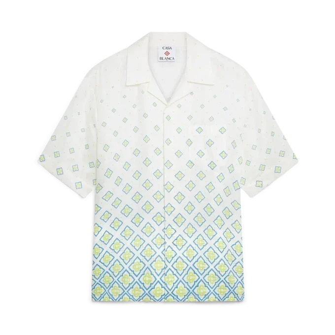 Camicia in lino a maniche corte con monogramma sfumato