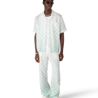 Camicia in lino a maniche corte con monogramma sfumato