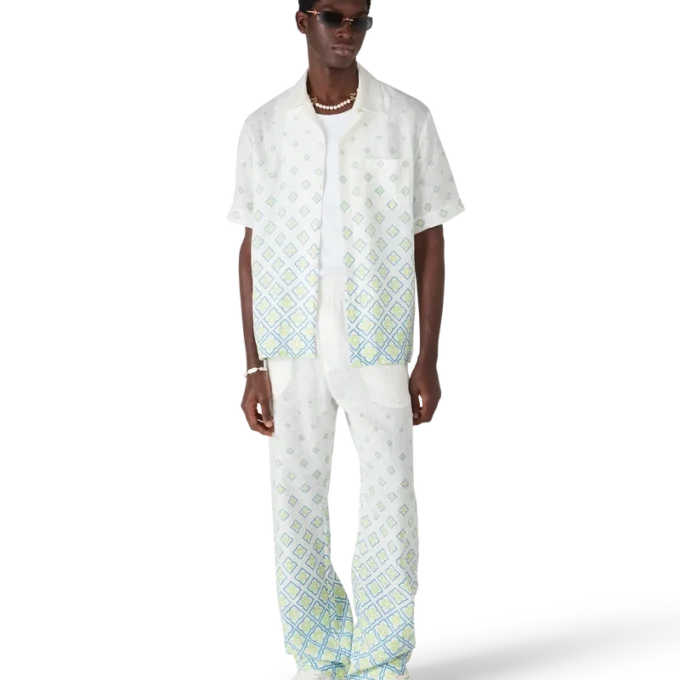 Camicia in lino a maniche corte con monogramma sfumato