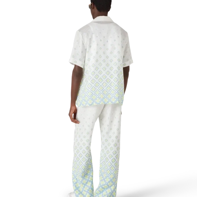 Camicia in lino a maniche corte con monogramma sfumato