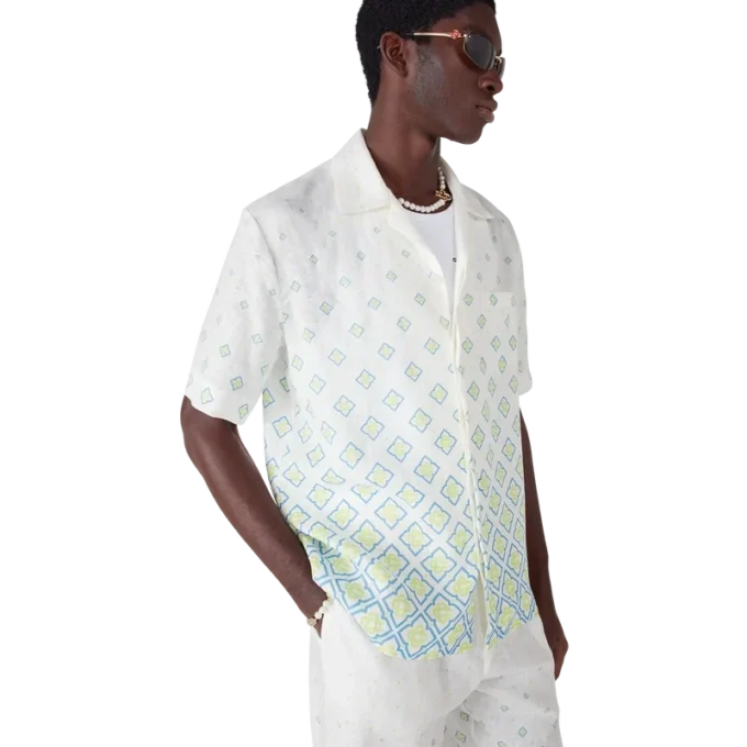 Camicia in lino a maniche corte con monogramma sfumato