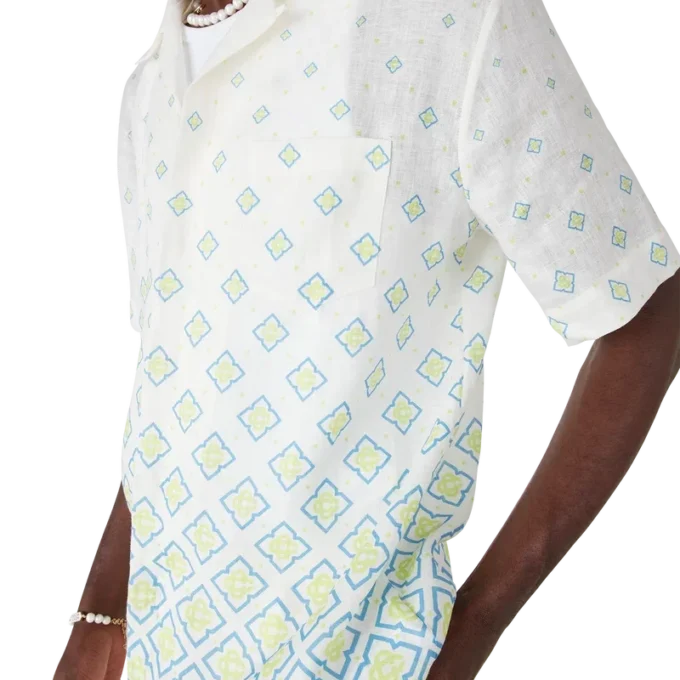 Camicia in lino a maniche corte con monogramma sfumato