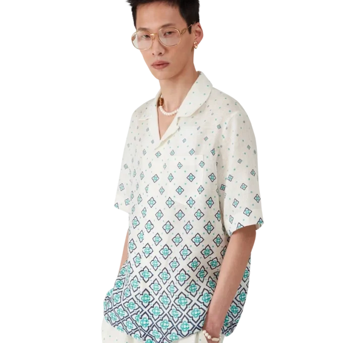 Camicia in lino con monogramma sfumato